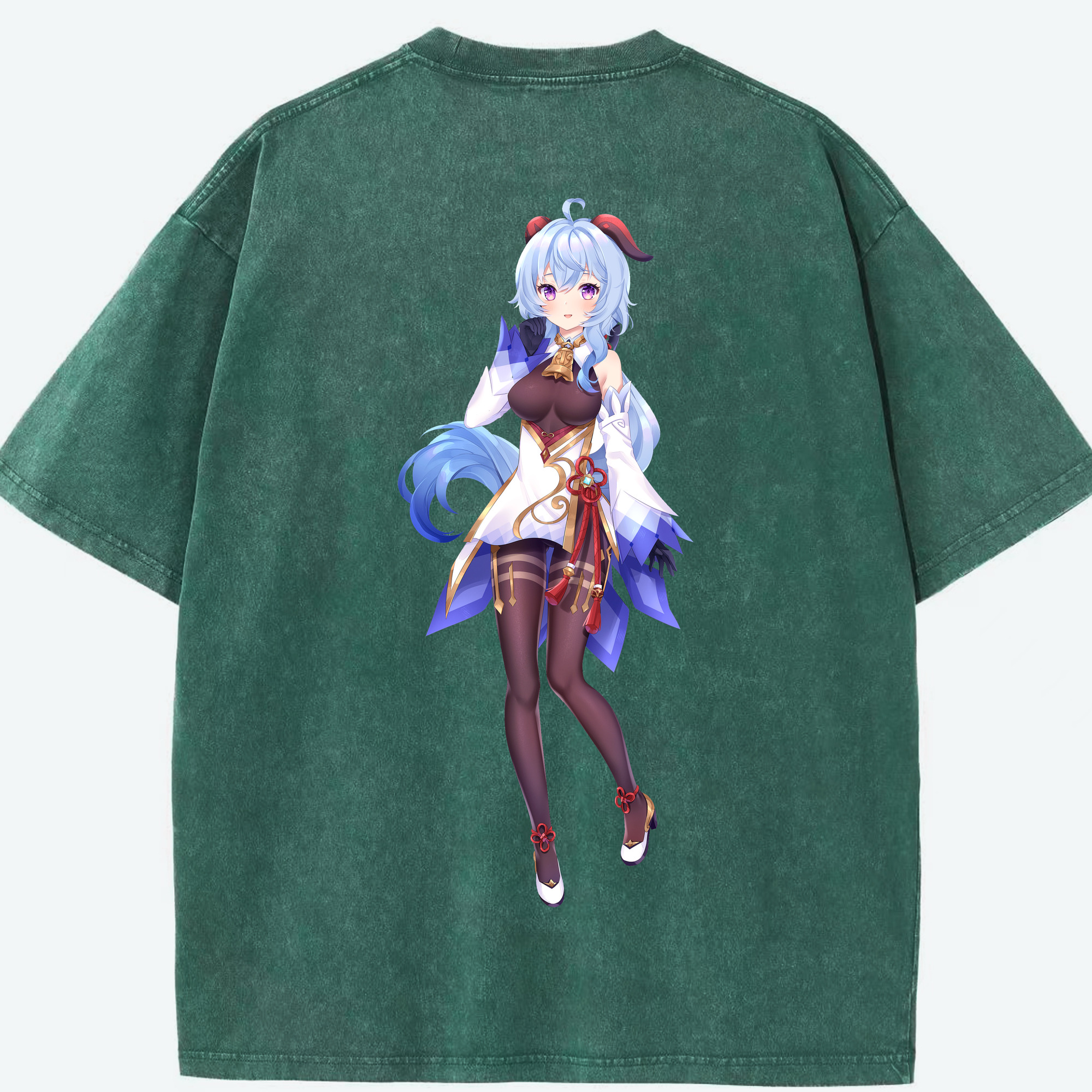 げんし神 甘雨 かんう genshin Ganyu 綿100% ヴィンテージ風 半袖Tシャツ（背面プリント）